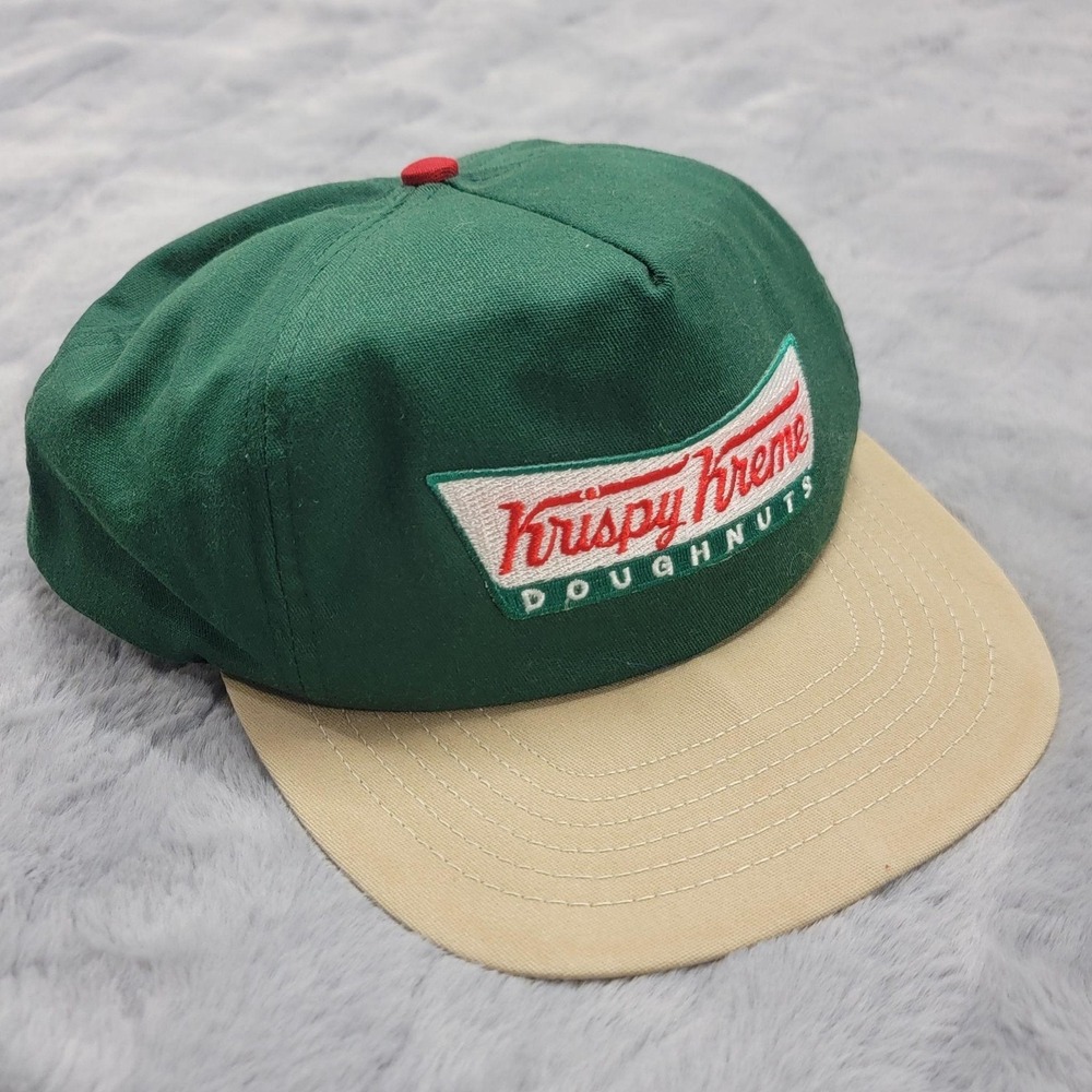 Vintage Krispy Kreme Hat Cap Snap Back Mens OSFM Green Twill Doughnuts Logo USA
